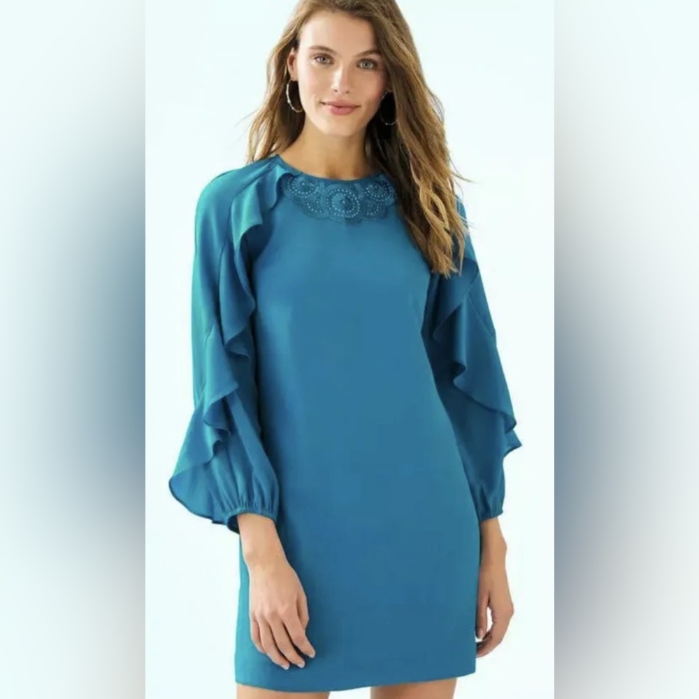 Lilly Pulitzer Leni Long Sleeve Elegant Cocktail Dress in Mr‎ Peacock Blue